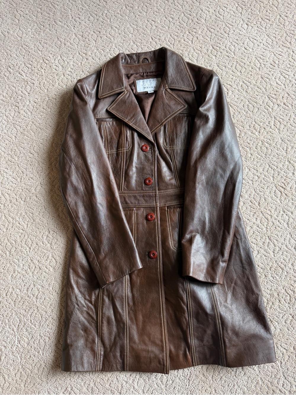 VINTAGE Wilsons Leather Maxima Women's Brown Leather Long Coat